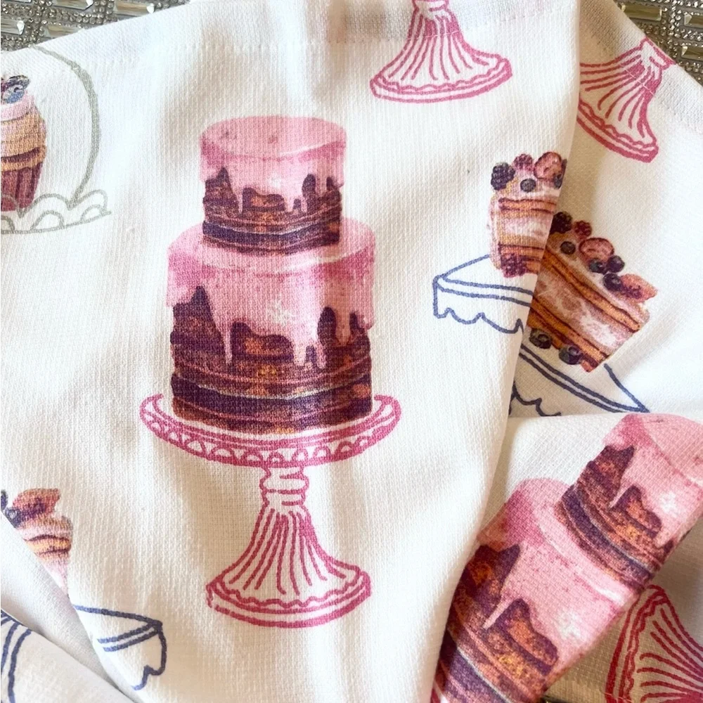 🎂 BAKE ME A CAKE AS FAST AS YOU CAN Pink Set of 2 Kitchen Towels NEW